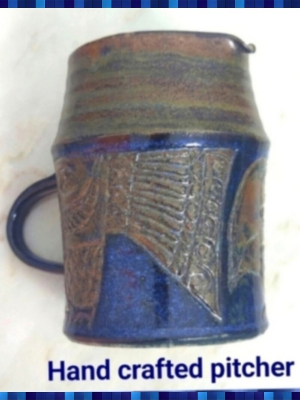 Cobalt Blue Ceramic Pitcher - Artisan Home Art Handcrafted Serving